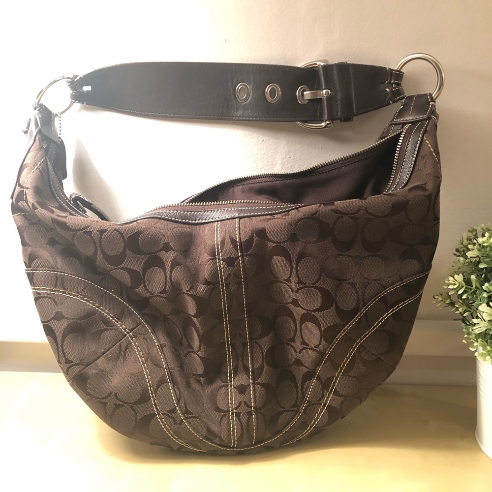 Coach Brown Signature Canvas Hobo Handbag